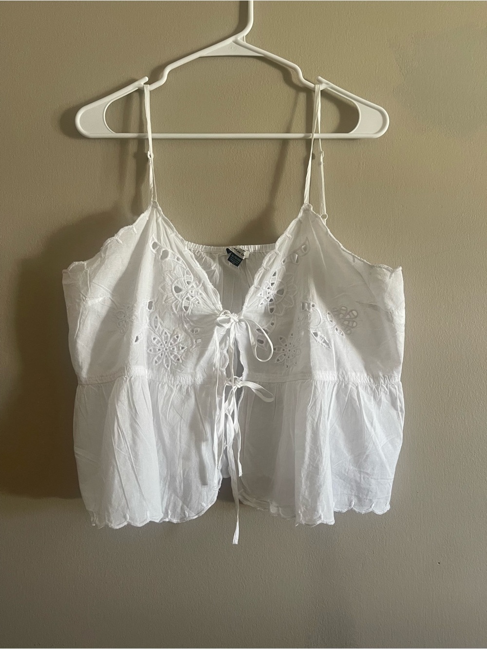 American Eagle Outfitters White Eyelet Tie-Front Camisole